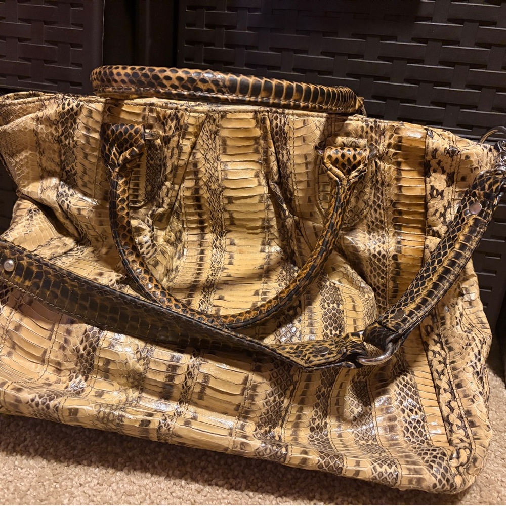 Python Leather Tote Bag in Yellow 12x12